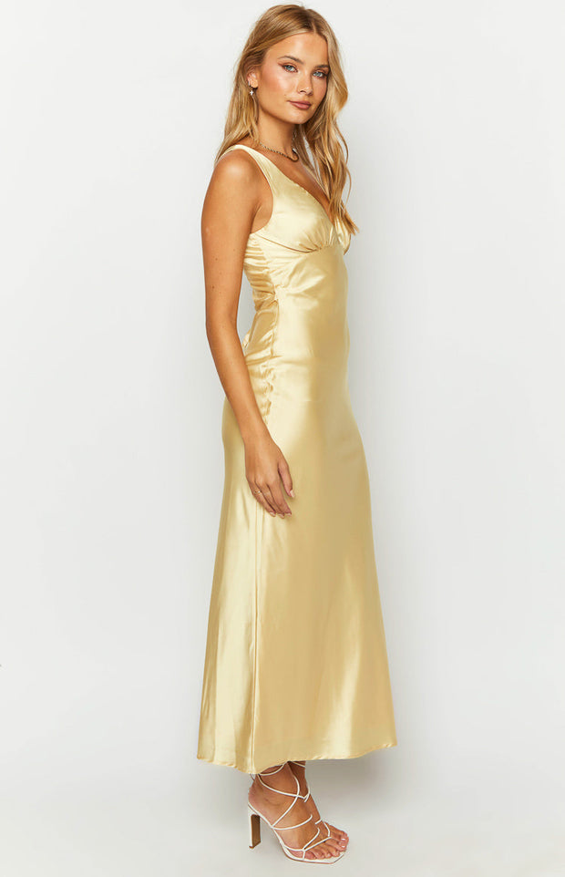 Verlaine Yellow Satin Maxi Dress