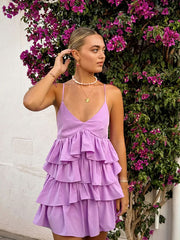 Thin straps tiered mini dress