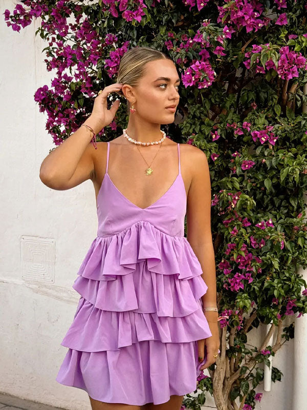 Thin straps tiered mini dress