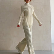 Women's Knitted Flared Pants Sweater Two -piece Suit