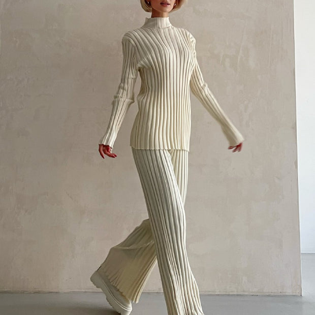 Women's Knitted Flared Pants Sweater Two -piece Suit