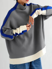 Long Sleeves Contrast Color Split-Joint High Neck Hoodies&Sweatshirt Sweatshirt Tops Tops