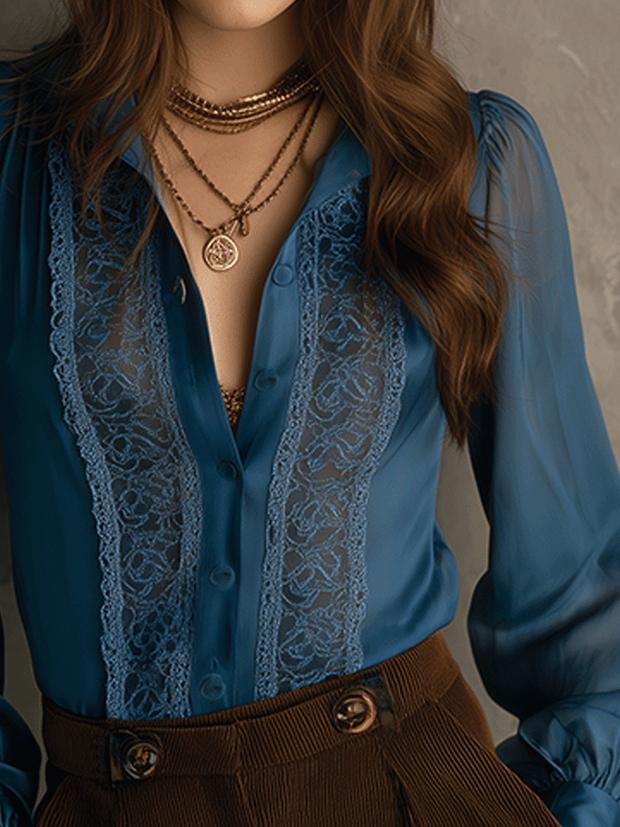 Retro Elegant Lace Flowing Long Sleeve Shirt