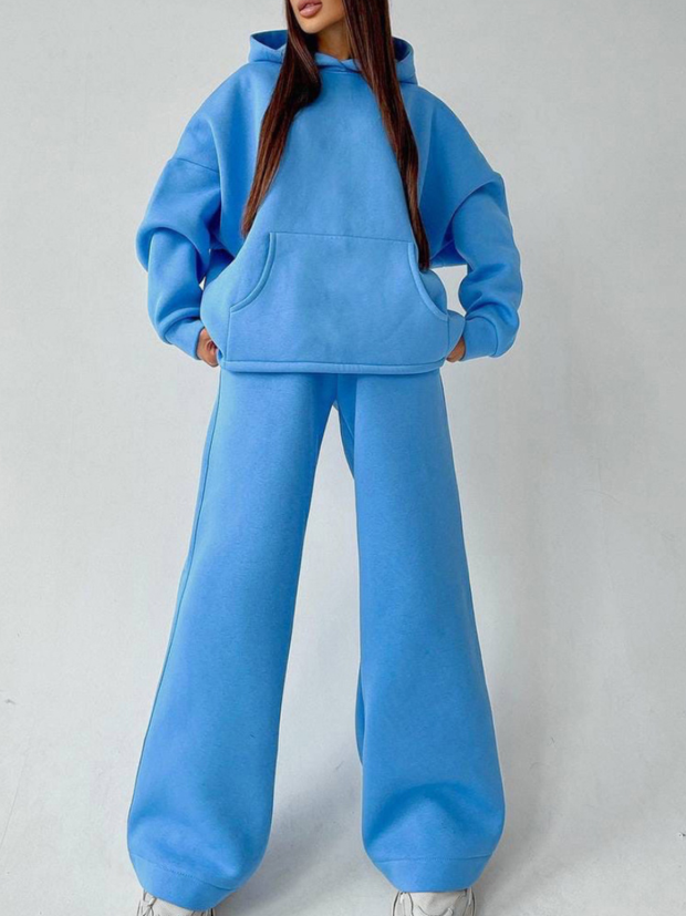 Two-piece Women's Hooded Pocket Sweater Suit