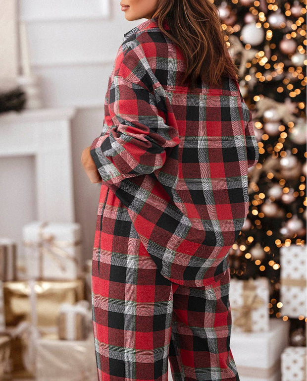 Wendy Checkered Pattern Loose Shirt and Pants Lounge Set