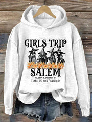 Women's Girl's Trip Salem Time To Get Wicked Halloween Print Hoodie