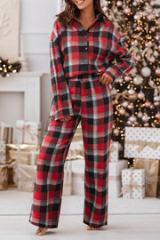 Wendy Checkered Pattern Loose Shirt and Pants Lounge Set