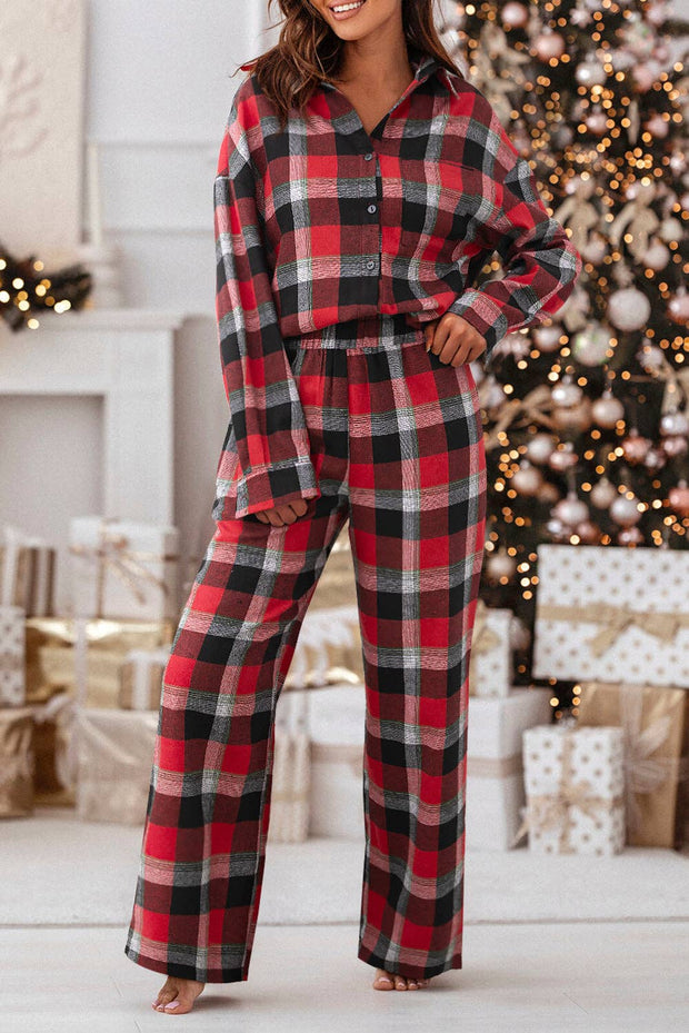 Wendy Checkered Pattern Loose Shirt and Pants Lounge Set