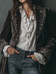 Embroidered Velvet Long Coat – Baroque Brown