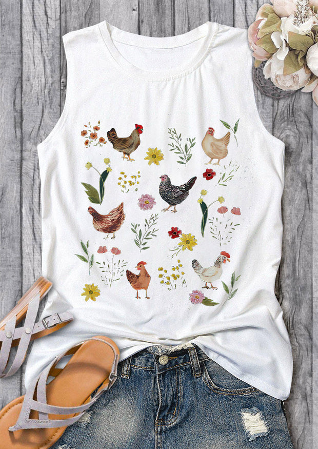 Wildflower And Chicken  Print Women's Vest