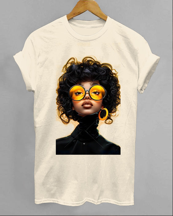 Luminous Black Girl Casual Printed T-Shirt