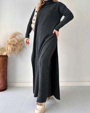 Chic extended length slit knitted two-piece set