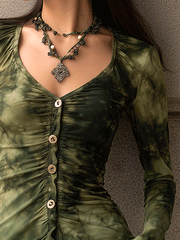 Bohemian Tie-dye Pleated Button-down Shirt
