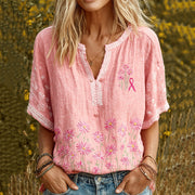 Women's Breast Cancer Awareness Daisy Flower Small V Neck Shirt