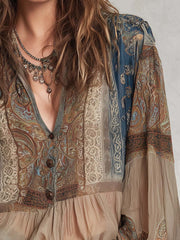 Vintage Boho Paisley Sheer Blouse