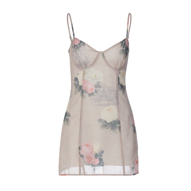 V neck printing dress