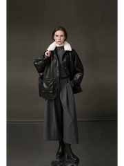 Women’s Biker-Style Shearling Down Jacket – Trendy Short White Goose Down Coat for Winter