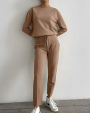 Casual round neck top and carrot pants knitted two-piece set