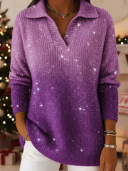 Dreamy Starry Sky Gradient Polo Collar Knit Sweater Top