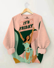 It's Friday So Cool Letter Cartoon Print Long Sleeve Sweatshirt