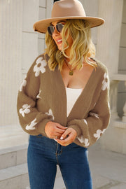 Floral Open Front Fuzzy Cardigan