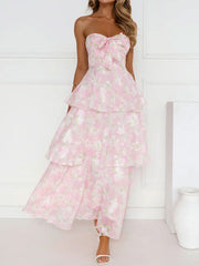 Strapless bow maxi dress