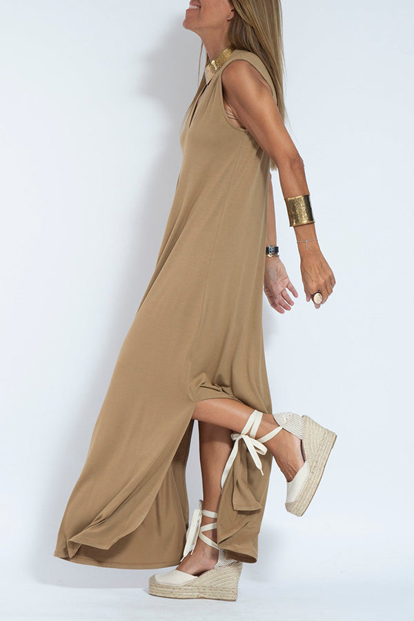 Elegant Is Eternal Solid Color Sleeveless Slit Maxi Dress