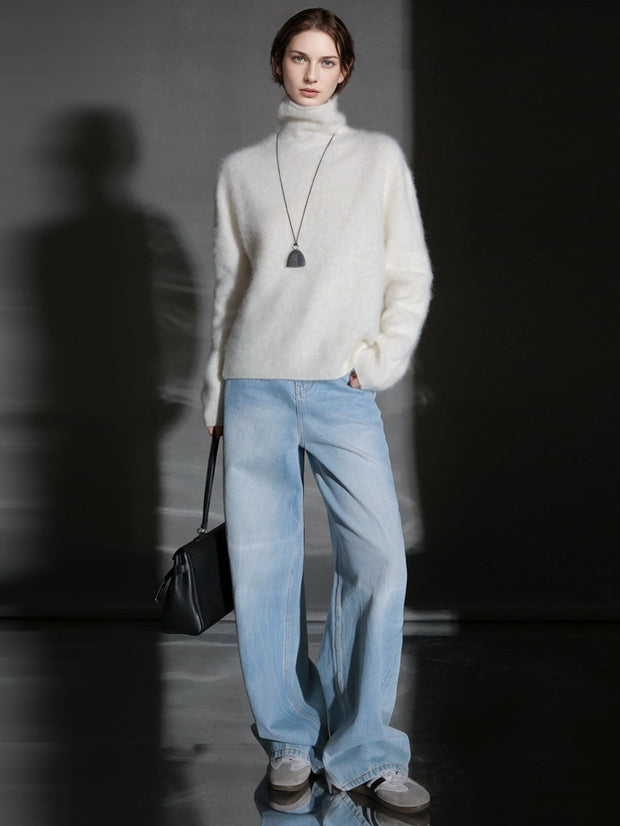 Luxury Cashmere Turtleneck Sweater – Seamless Design, Soft Brushed Knit, Solid Color Warm Pullover for Fall Winter