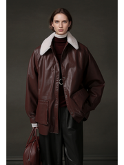 Women’s Biker-Style Shearling Down Jacket – Trendy Short White Goose Down Coat for Winter