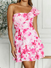 One shoulder floral dress