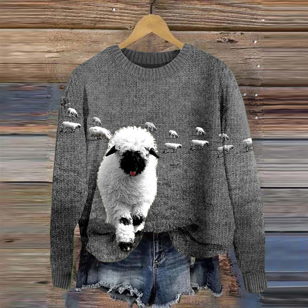 Greetings From The Stray Sheep Graphic Crew Neck Cozy Knit Sweater