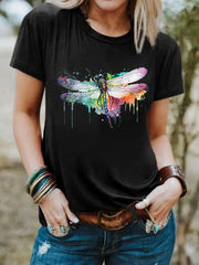 Watercolor Dragonfly Printed Women's T-shirt