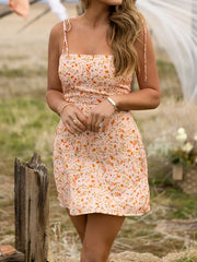 Tie up printing dress