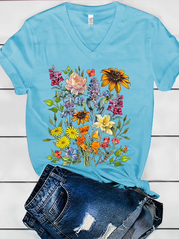 Wildflower Print Women's V-neck T-shirt