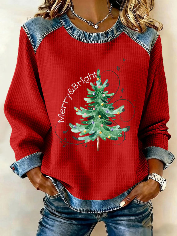 Women's Retro Christmas Tree Print Sweatshirt