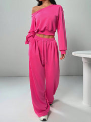 Fashion Slim-fit Off-the-shoulder Navel Solid Color Casual Pants Suit