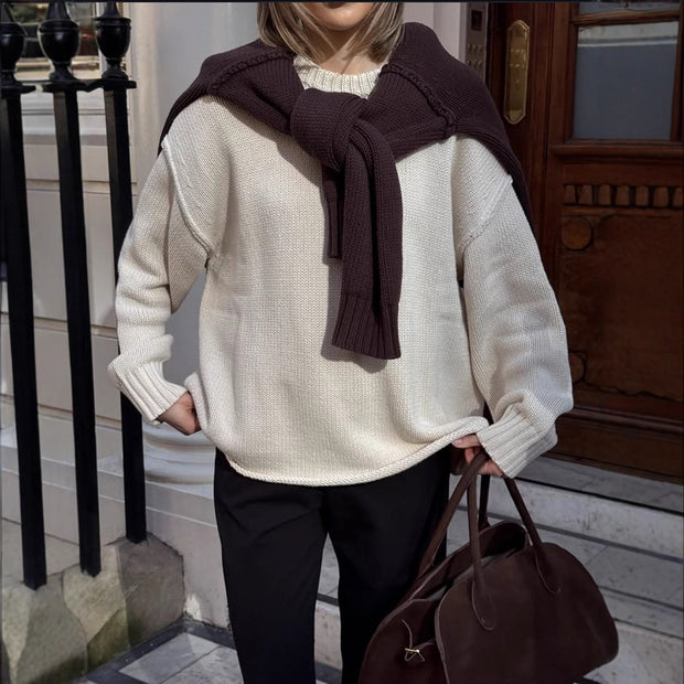 Round Neck Reverse Solid Color Casual Knitted Top
