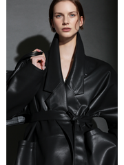 Women’s Short Leather Trench Coat – Tailored Waist Blazer Collar Lambskin Jacket for Fall