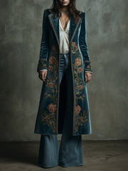 Vintage Velvet Gold Web Print Mid-length Coat