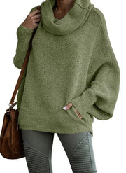 2024 Fall sale!!🍁Cowl Neck Batwing Sleeve Pullover Sweater with Pockets