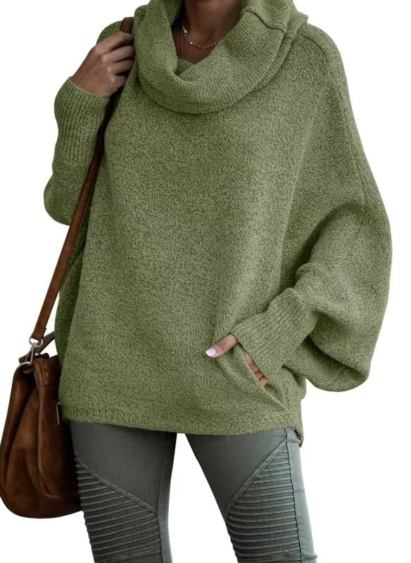 2024 Fall sale!!🍁Cowl Neck Batwing Sleeve Pullover Sweater with Pockets