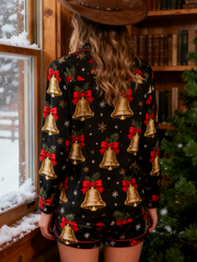 Women's Vintage Western Pattern Christmas Bell Long Sleeve Pants Suit