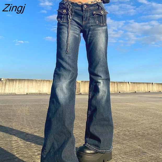 Waist Denim Jeans women Vintage Cute Chic Straight Pants wide leg jwans woman Streetwear Harajuku Grunge Clothes Trousers