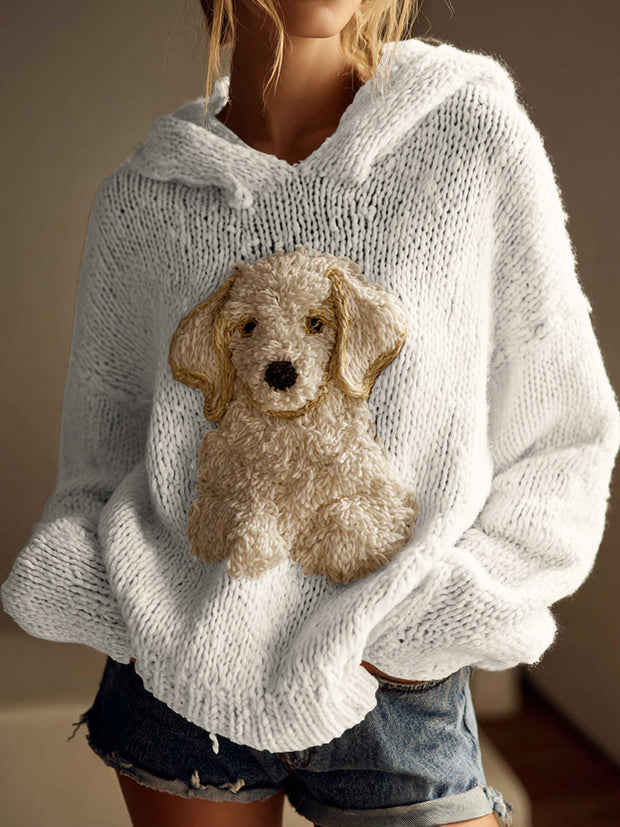 Classic Fuzzy Golden Retriever Dog Felt Cozy Knit Hooded Sweater