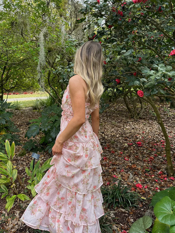 V neck floral maxi dress