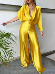 Asymmetric Solid Color Deep V-Neck Jumpsuits