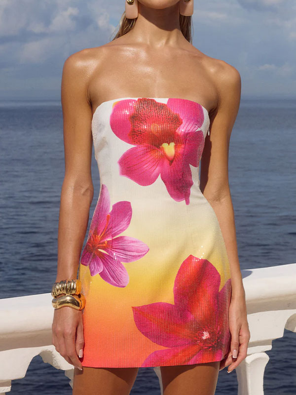 Strapless floral mini dress