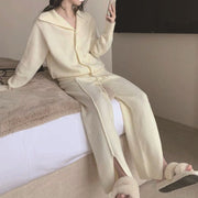 Gentle Wind Knitted Cardigan Sweater Loose Slit Trousers Two-piece Set