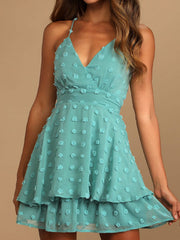 V neck dot tiered dress