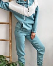 Casual Color Block Hooded Sweatshirt Set